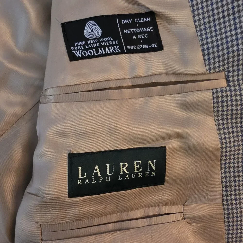 Lauren Ralph Lauren Sport Coat Men’s 42L Tan Glen Plaid Silk Wool Blazer